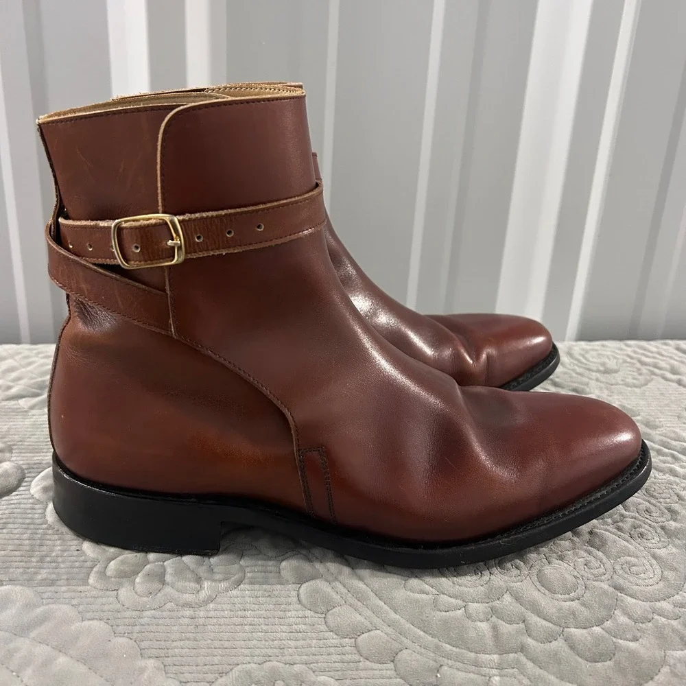 Mack James Cognac Leather Jodhpur Dress Ankle Strap Buckle Chelsea Boots 9